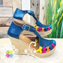 Blue with Stamping Flowers Wedges Women Shoes