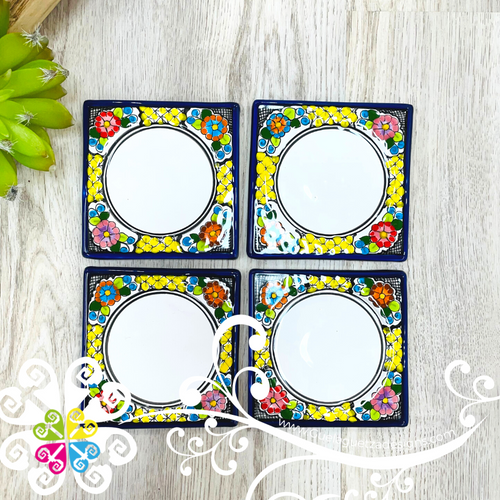 Multicolor Set of 4 Talavera Floral Bouquet - Mexican Coasters