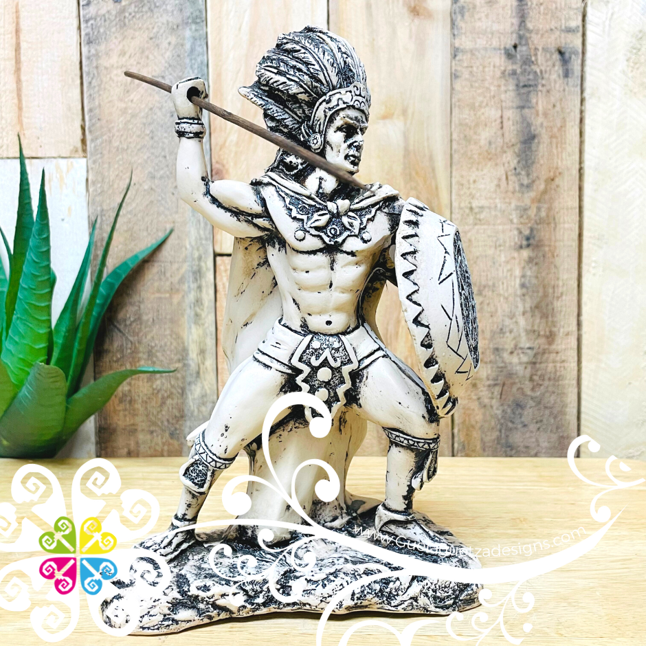 Aztec Statue Designs Medium Aztec Warrior Statue - Resin Warrior – Guelaguetza Designs