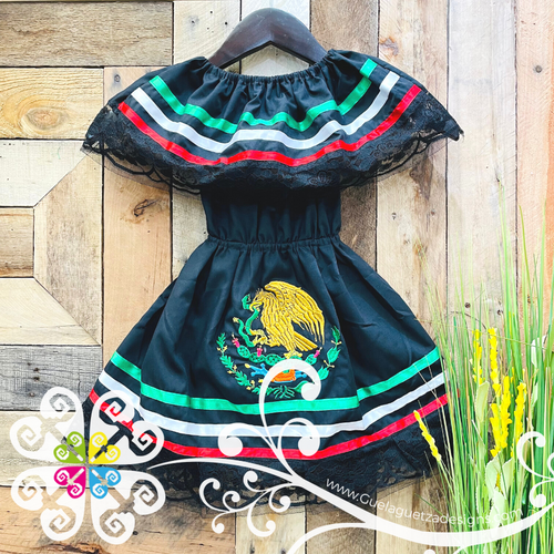 Black Bandera Children Dress - Mexican Campesino Dress