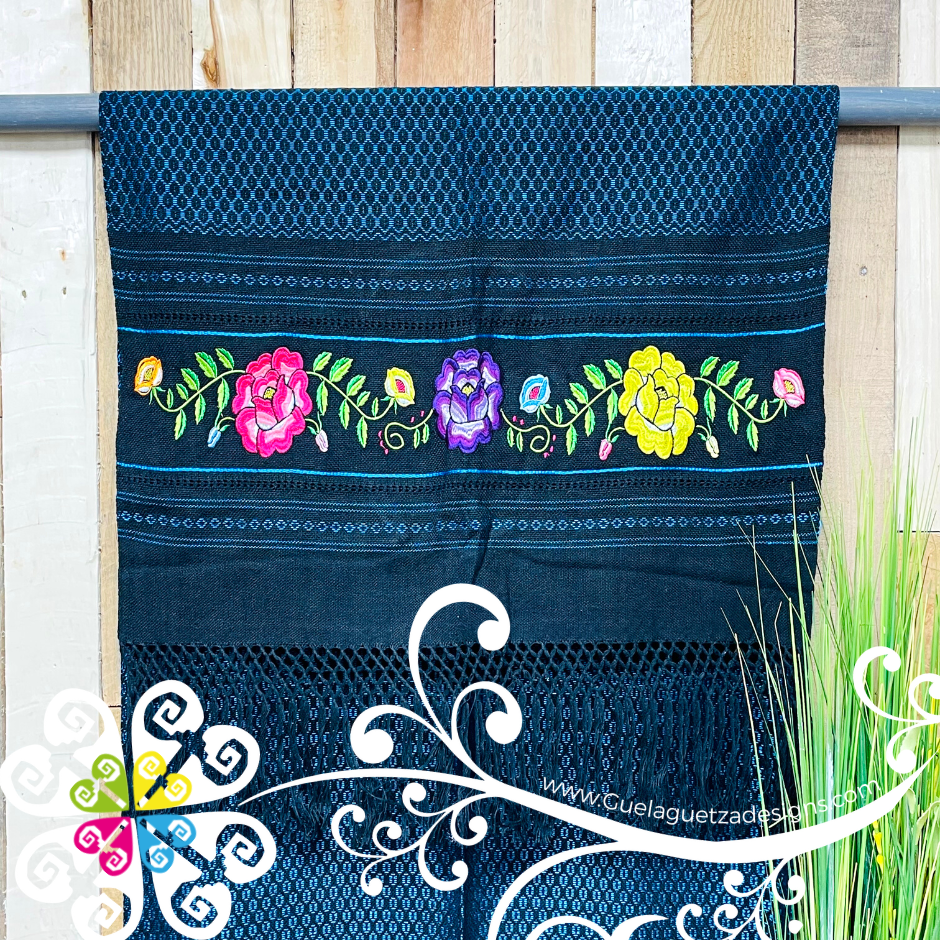 Tehuana Embroider Scarf- Artisan Pedal Loom Shawl