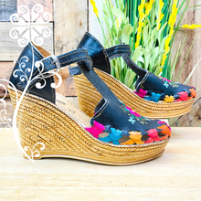 Black w/Embroider Wedges Women Shoes