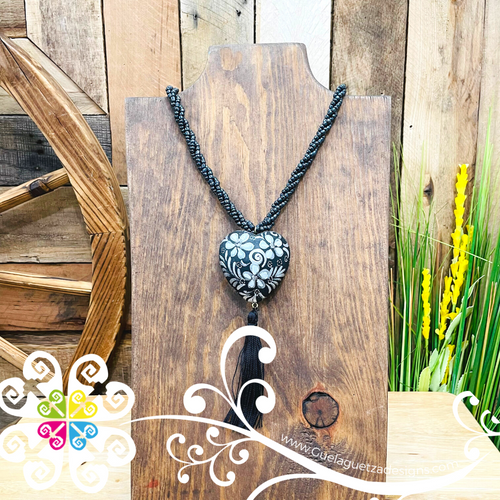 Black with Silver Yoselin Heart Necklace - Artisan Necklace