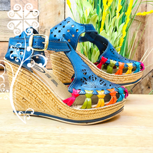 Blue with Stamping Flowers Wedges Women Shoes