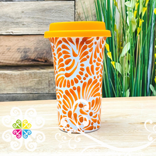 Orange Feathers - Talavera Coffee Cup with Lid