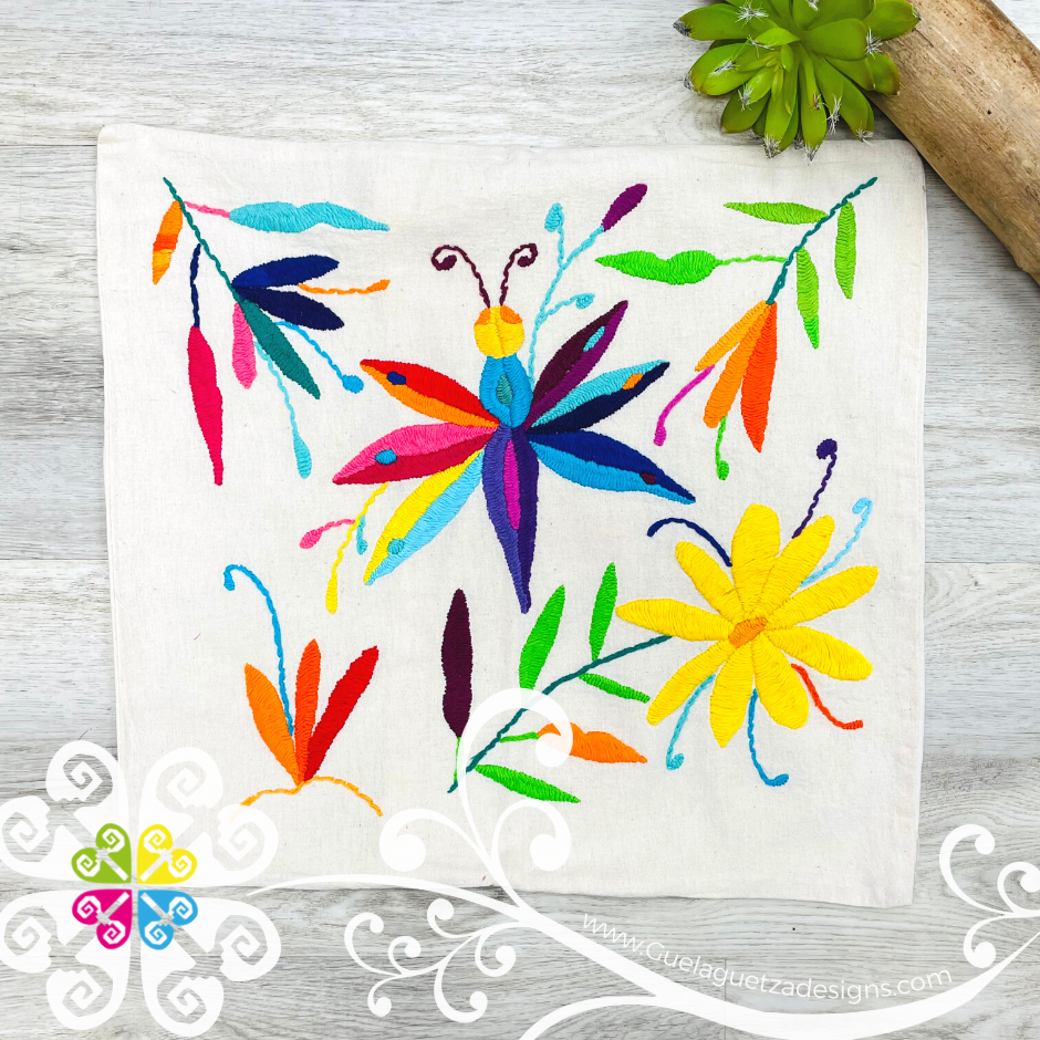Dragonfly Design Square Natural Otomi Decorative Pillow Cases