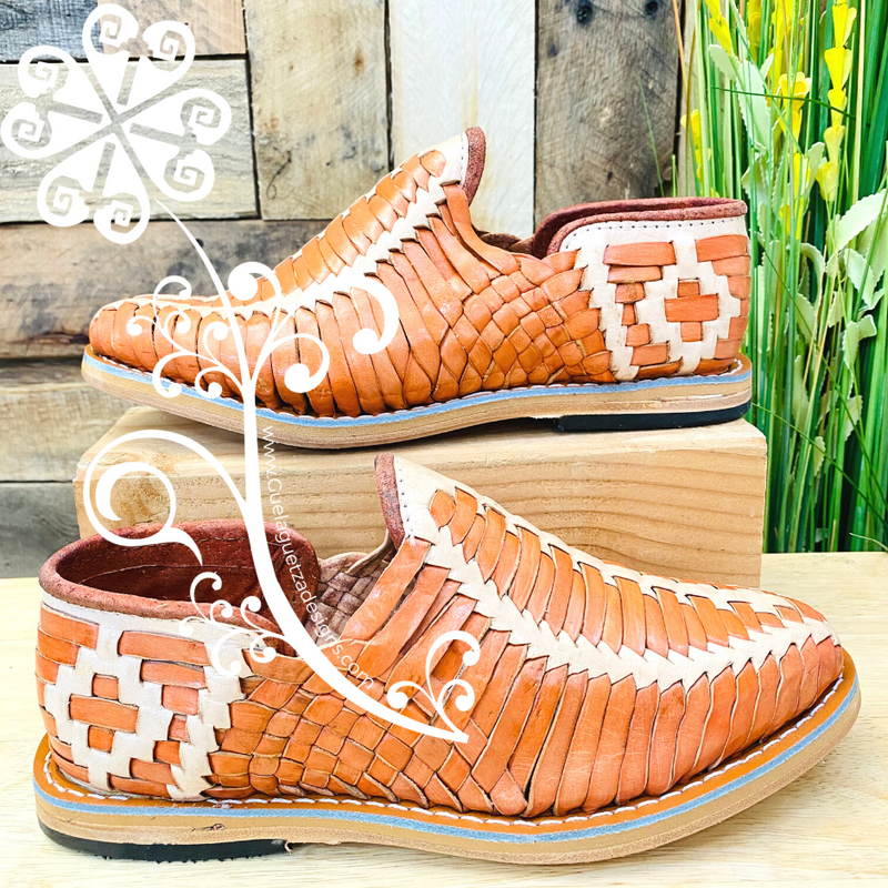 Terracotta with Beige Tejido Leather Men Shoes Guelaguetza Designs