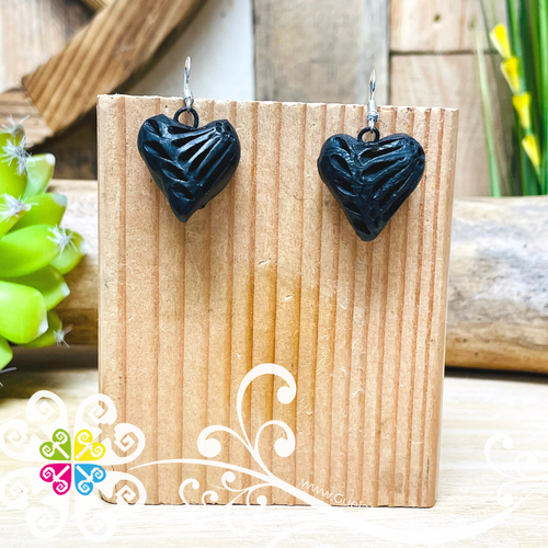 Lovely Heart - Black Clay Earrings