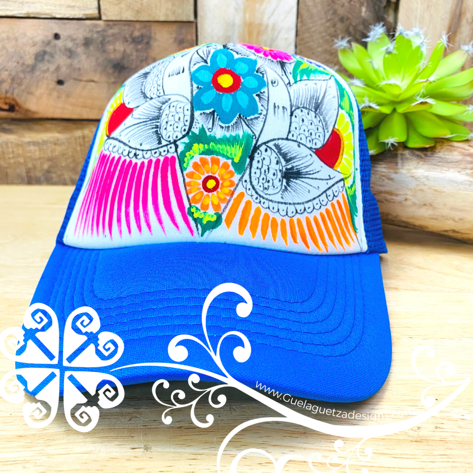 Royal Blue Hand Painted Cap - Gorra Pintada Guerrero