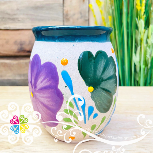 Flower White Cantarito Decorated Cup