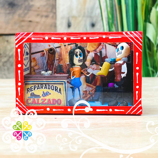 Red Mini Square Mexican Box Decor - Cajita Decorativa Barro Cocido