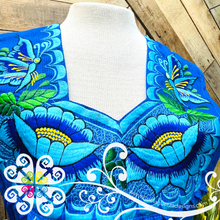 Blue Big Flower Embroider Apron - Mandil Artesanal