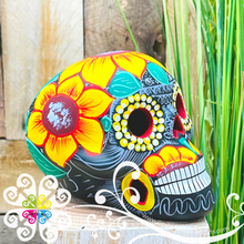 Medium Sunflowers Hand Painted Sugar Skull  - Calaverita Guerrero