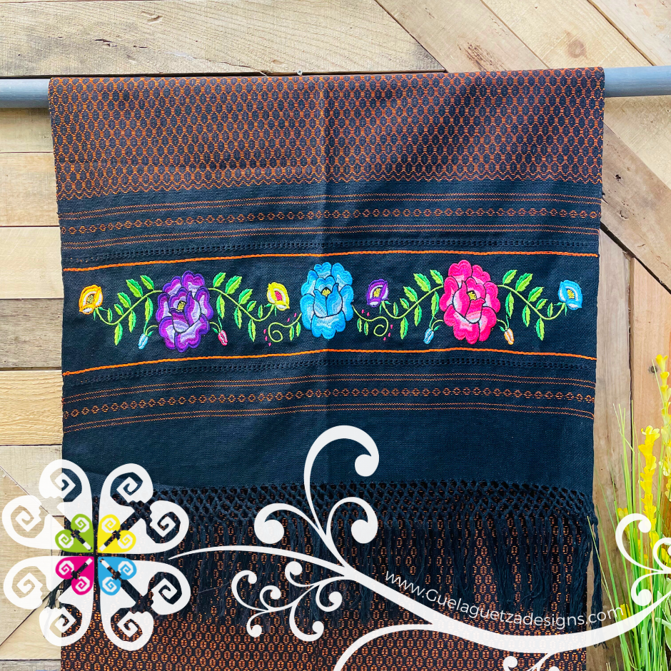 Tehuana Embroider Scarf- Artisan Pedal Loom Shawl