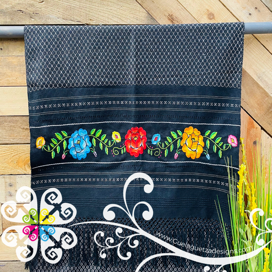 Tehuana Embroider Scarf- Artisan Pedal Loom Shawl