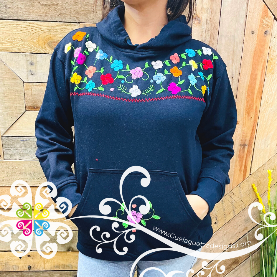 Navy Blue Women Hoodie Handmade Bordado