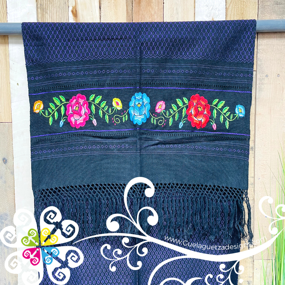 Tehuana Embroider Scarf- Artisan Pedal Loom Shawl
