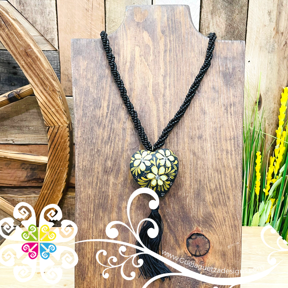 Black with Gold Yoselin Heart Necklace - Artisan Necklace