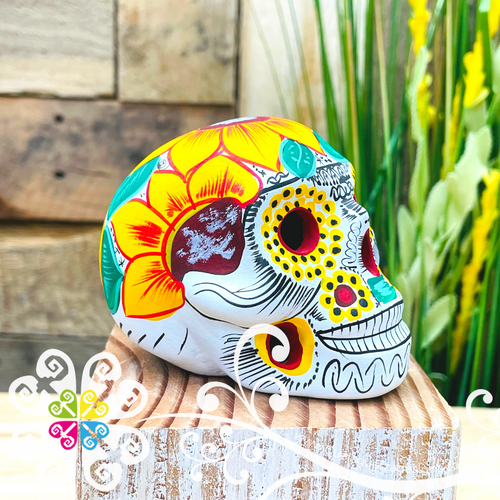 Small Sunflowers Hand Painted Sugar Skull  - Calaverita Guerrero