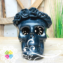Large Frida Skull  - Black Clay Oaxaca