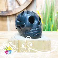 Mini Marigold Skull  - Black Clay Oaxaca