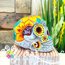 Medium Sunflowers Hand Painted Sugar Skull  - Calaverita Guerrero