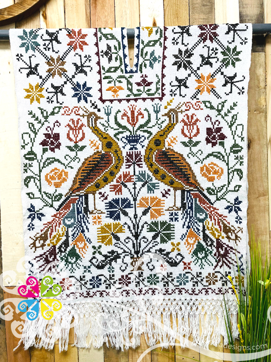 White Peacock Embroider Long Poncho - Gaban