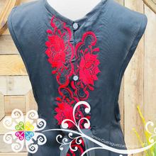 Black and Red Big Flower Embroider Apron - Mandil Artesanal