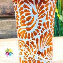 Orange Feathers - Talavera Coffee Cup with Lid