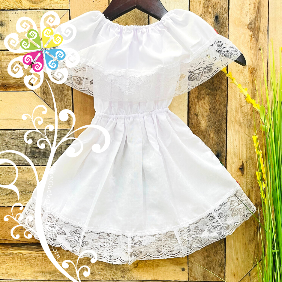 White Bandera Children Dress - Mexican Campesino Dress - 0-6 Months White Bandera Children Dress - Mexican Campesino Dress - 0-6 Months