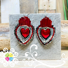 Red - Black Hearts - Hojalata Earrings