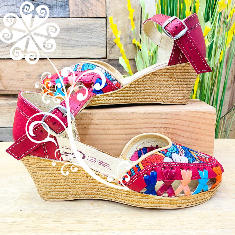 Buckle Wedges Women Shoes - Red Flower Mosaic