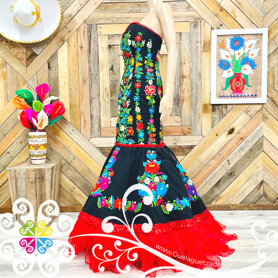 Black Puebla Party Dress - CUSTOM ORDER Guelaguetza Designs Black Puebla Party Dress - CUSTOM ORDER Guelaguetza Designs