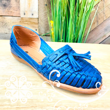 Navy Blue Tassels Flat Shoes - Huarache Piel