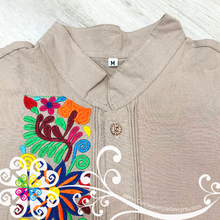 Khaki Floral Stripe Shirt - Embroider Men Shirt