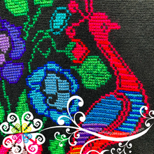Black Peacock Embroider Long Poncho - Gaban