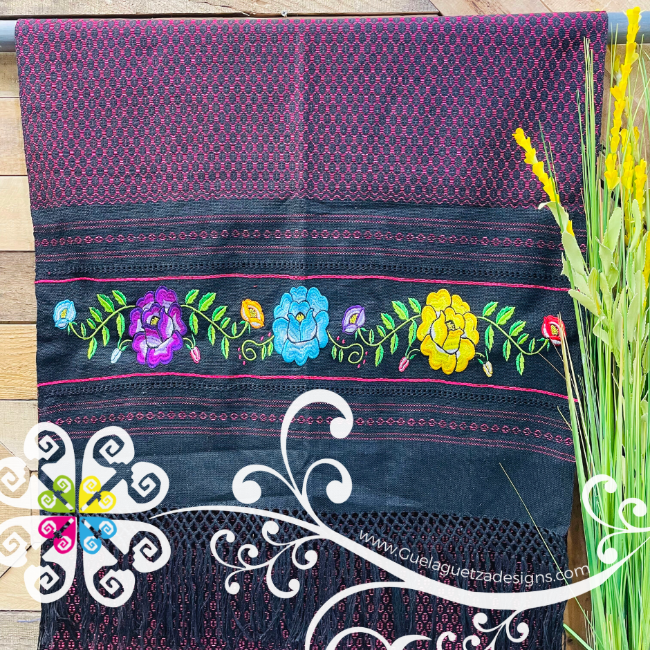Tehuana Embroider Scarf- Artisan Pedal Loom Shawl