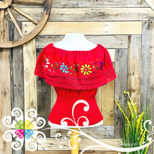 Red Campesina Embroider Crop Top- Women Top