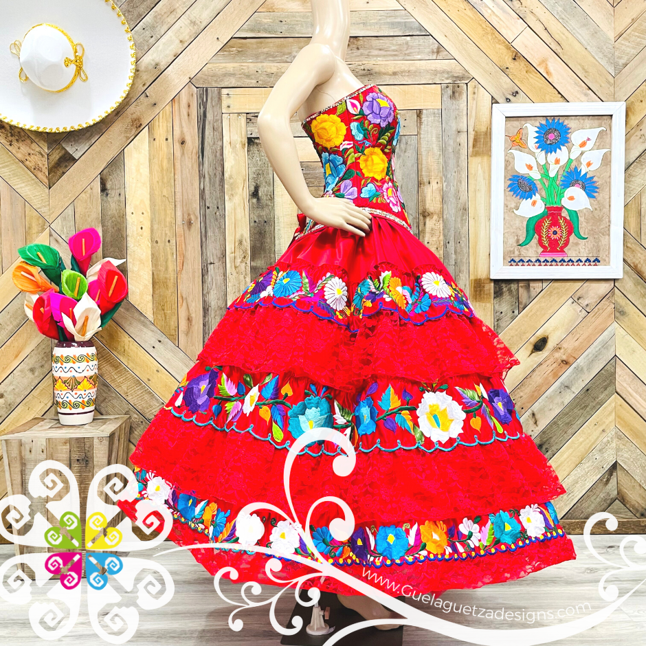 quinceanera dresses near me Red Quinceañera Puebla Dress