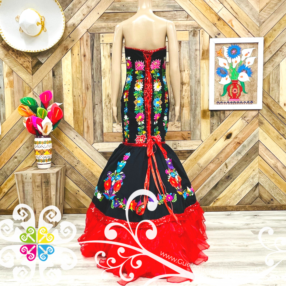 Black Puebla Party Dress - CUSTOM ORDER Guelaguetza Designs Black Puebla Party Dress - CUSTOM ORDER Guelaguetza Designs
