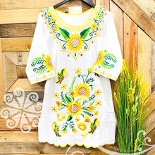 Sunflower Embroider Dress - 3/4 Sleeve