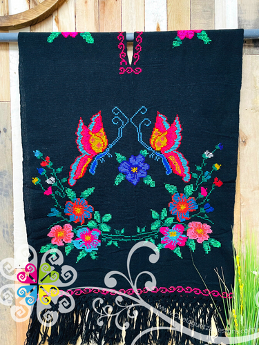 Butterfly Embroider Long Poncho - Gaban