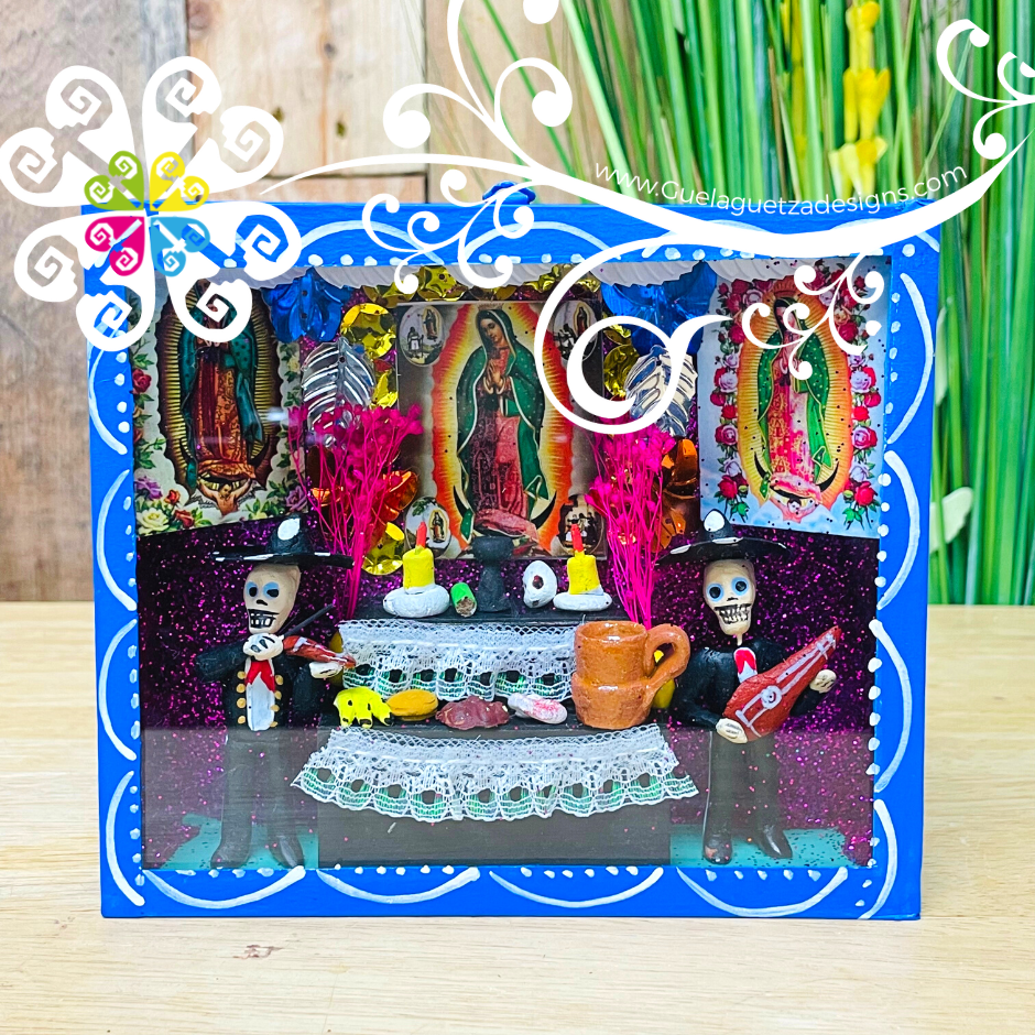 Blue Medium Box Day of the Dead Mexican Decor - Cajita Decorativa Barro Cocido