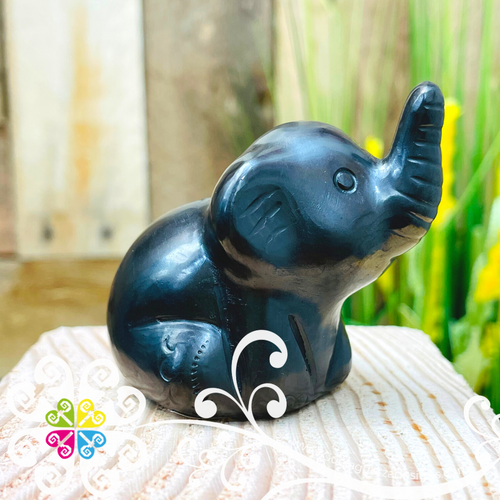 Mini Elephant Figure - Black Clay Oaxaca