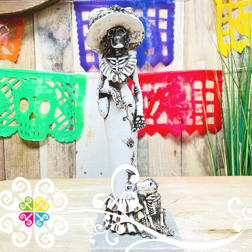 Medium Elegant Catrina with Dog - Day of the Dead Decoration Resin Statue