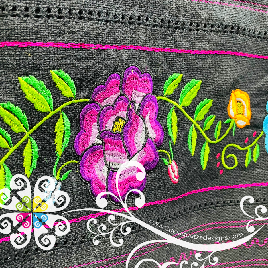 Tehuana Embroider Scarf- Artisan Pedal Loom Shawl