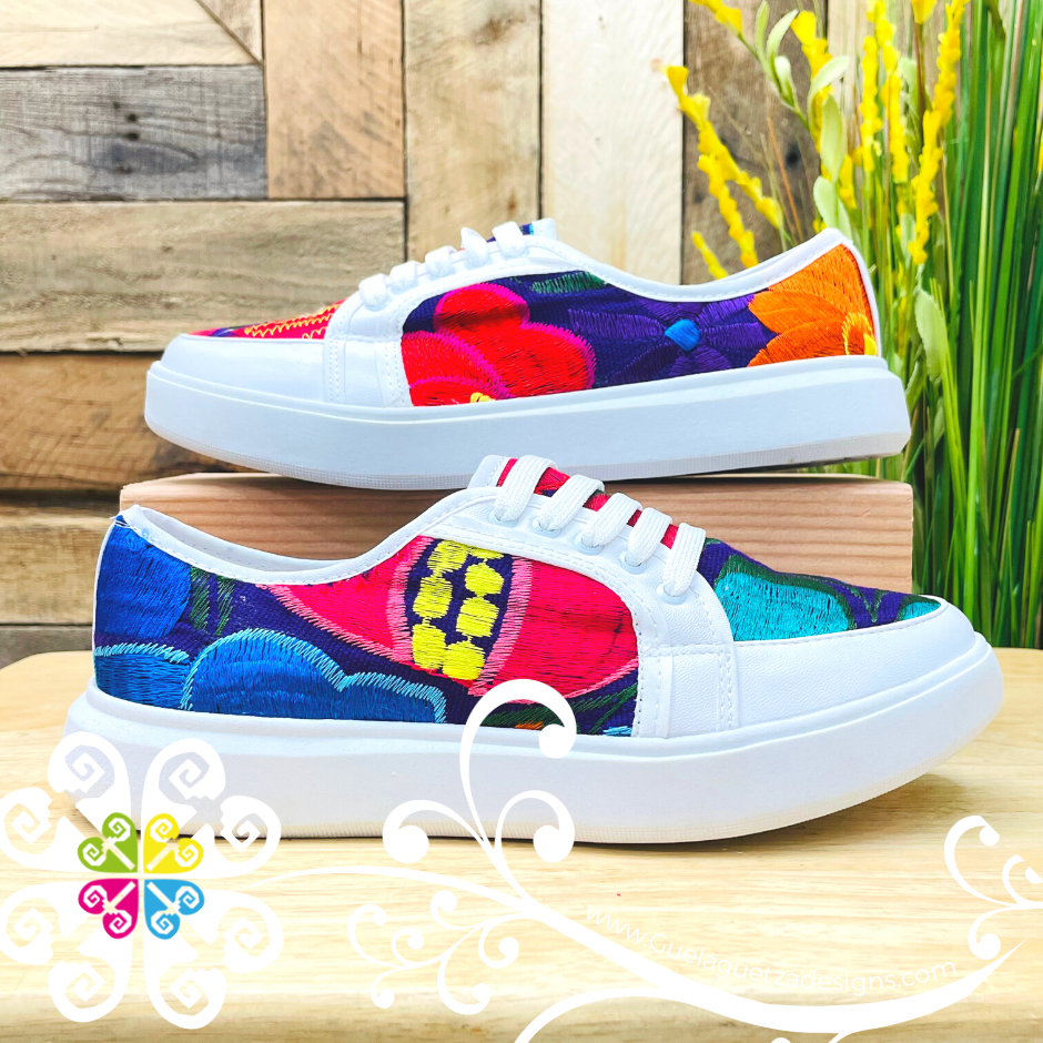 White Women Sneakers Embroider Tennis Shoes Guelaguetza Designs