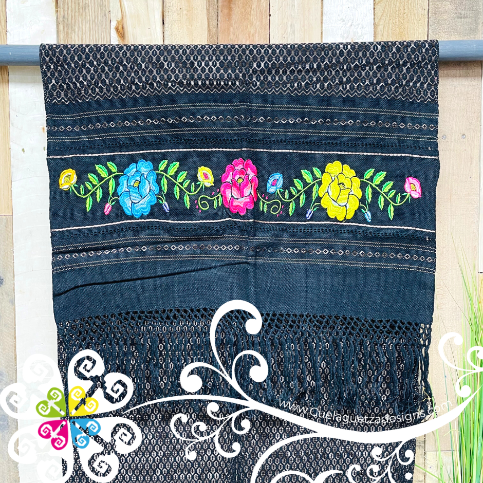 Tehuana Embroider Scarf- Artisan Pedal Loom Shawl