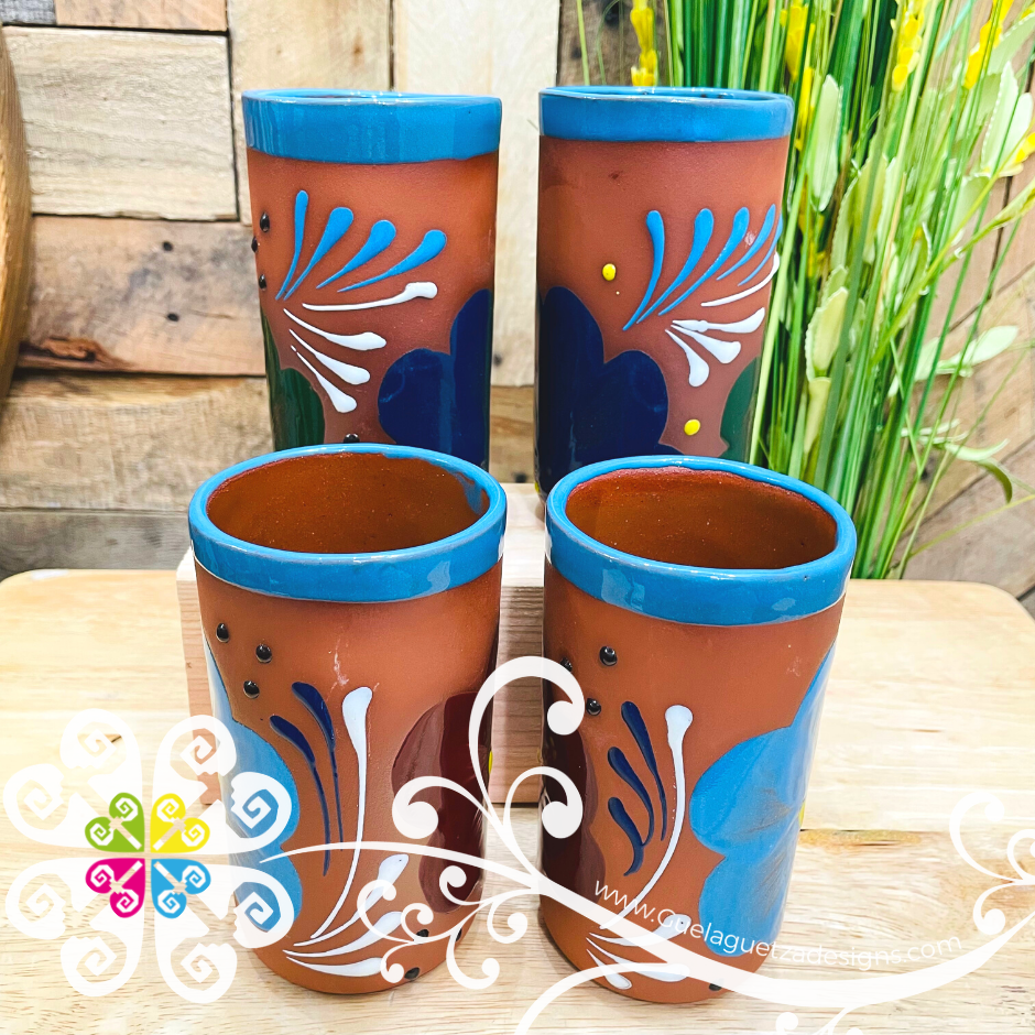 Set of 4 Small Mexican Clay Cups- Vaso Mexicano