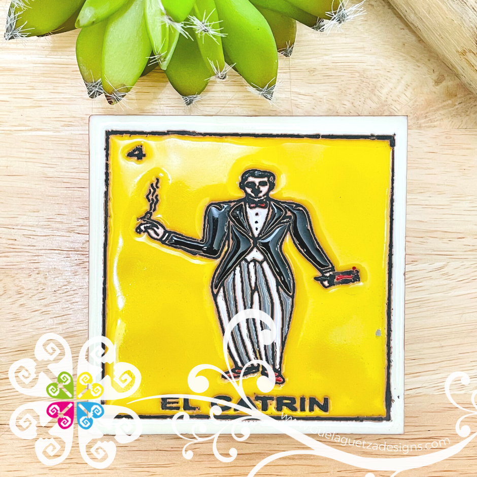 Mexican Loteria Coaster Tile - 4 El Catrin